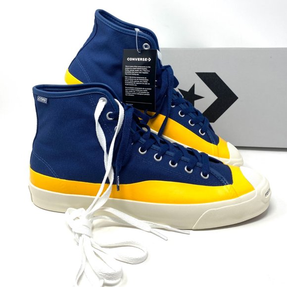 CONVERSE Mens 169006C JACK PURCELL PRO P Navy Citrus Egret Canvas Hi Top Sneaker - Picture 10 of 12